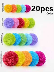 16/20/21pcs Pink, Blue, Green, Multicolor Paper Flower Balls Pom Pom Decorations, Suitable For Mother's Day, Wedding, Confession Day, Baby Shower, Birthday Party, Indoor And Outdoor Decor