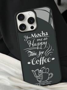 TOM & JERRY X SHEIN Funda de teléfono negra con diseño de letras a la moda