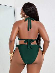 Slaydiva Plus Size Sexy Metal Underwire Bikini Set, Adjustable Halter Neck For Summer Beach Vacation - Dark Green - View 2