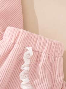 SHEIN 2pcs Baby Girl Autumn/Winter Corduroy Knitted Elastic Fabric Collar Ruffle Decor Back Zipper Sweatshirt & Ruffle Pocket Elastic Waist Pants Sweet Cute Fashion Warm Outfit Set Baby Girl Clothes Sets Baby Girl Casual Sets Baby Girl Ribbed Sets Baby Girl Lace Collar Sets Baby Girl Fall Sets Fall Baby Girl Clothes  Autumn Clothes  Baby Girl Princess Casual Pant Sets Pink Baby Girl Ribbed Lace Trim Top And Pants Set - Pink - View 6