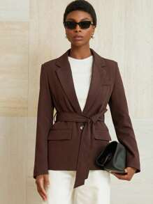 GENKIRA Áo khoác blazer thời trang dành cho nữ, phù hợp để đi làm đi chơi - Cà phê nâu - Xem 3