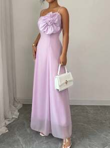 Elenzga Women's Elegant Charming Romantic Sleeveless Floral Print Bodycon Maxi Dress, Perfect For Dates, Parties, Beach Photos, Summer High-End Dress - Mauve Purple - View 7