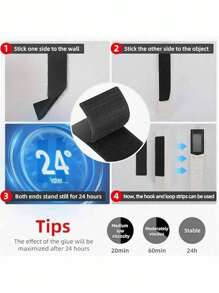 SHEIN 10/20/40/60pcs Self Adhesive Hook And Loop Strips, Sticky Back Tape Fastener, Heavy Duty Mounting Strips For Home Or Office Use - Instead Of Holes And Screws - Black - View 12