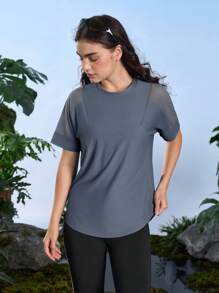 In My Nature Tricou de damă cu imprimeu de litere, guler rotund, lejer, pentru exterior