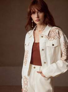 MOTF PREMIUM EMBROIDERY BUTTON UP DENIM JACKET