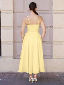 Andrea Bello Vestido camisero de color liso y elegante que estrecha la cintura de la mujer - Amarillo - Ver 7