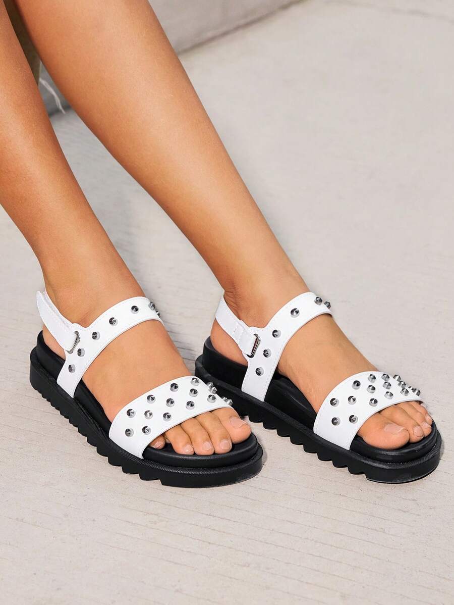 Casual Fashion Versatile Simple Comfortable Open Toe Women Flat Sandals - White - View 1