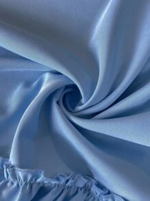 SHEIN Clasi 女士纯色梭织露肩荷叶边不对称腰部系带连衣裙，夏季 - 淺藍色 - 查看 6