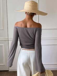 Livesso Women's Off-Shoulder Long Sleeve Sunscreen Shirt - Grey - View 4