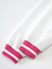 SHEIN 青少年女孩休闲日常撞色字母植绒纽扣棒球夹克