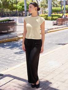 Andrea Bello 女士简约纯色拼接蝙蝠袖圆领T恤老款商务休闲女装