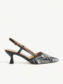 CUCCOO CHICEST 女士尖头几何图案撞色一脚蹬细高跟凉鞋，优雅夏日度假通勤舒适凉鞋，棕色