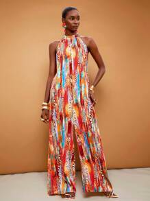 Zivah 新款春夏休闲度假日常通勤挂脖圆领无袖超宽松阔腿加长裤藏青白条纹女连体裤 - 彩色 - 查看 6