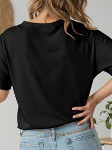 SHEIN Unity Áo thun họa tiết chữ cổ tròn tay ngắn cỡ lớn cho nữ, mùa hè - màu đen - Xem 2