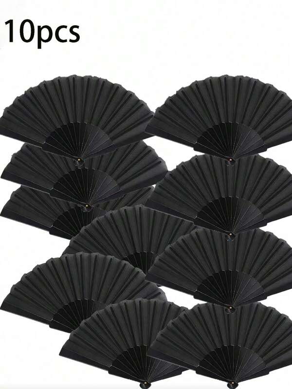 SHEIN 1/10pcs Solid Color Foldable Simple Casual Hand-Held Fan For Various Holiday Parties Wedding Daily Summer Cooling,Beach,Travel