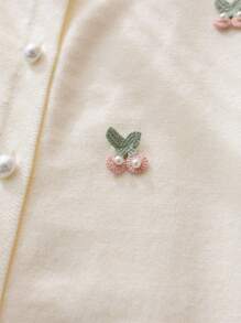 Sparklyn 女孩秋冬返校精致珍珠樱花开衫、长袖针织毛衣夹克 - 白色 - 查看 4