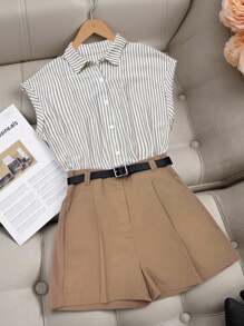 Franclia French Summer Leisure Unique Striped Design Women's Two-Piece Suit Back To School Teacher Outfits For Women School Clothes Going Out Tops Lounge Sets For Women Back To School Clothes Shirts Shorts Two Piece Set Women Sets - Multicolor - View 1