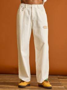 Musero Quần ống thẳng có miếng dán thương hiệu cài nút cho kỳ nghỉ hè - trắng - Xem 1