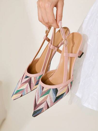 CUCCOO CHICEST Women's Brown Geometric Pattern Pointed Toe Elegant Stiletto Heel Sandals, Bohemian Style Summer New Versatile Comfortable High Heels For Vacation Or Office Wear For Christmas