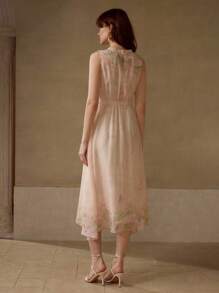 MOTF PREMIUM VÁY CỔ THẮT NƠ IN HOA - Hồng - Xem 3