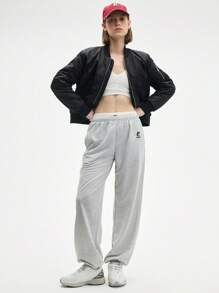 Eassivo Eassivo Women's Gray Letter Print Elastic Waist Loose Fit Pocket Jogger Pants –,Women Joggers Fashionable Athleisure Wear,Teacher Outfits For Women,Back To School - Grey - View 3