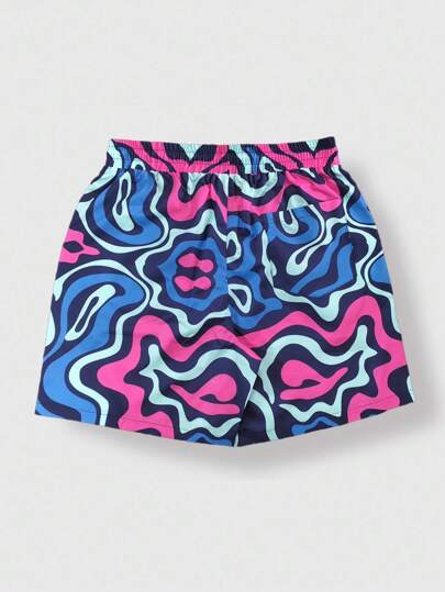 Street Life Pantalones cortos casuales holgados con cordón en la cintura y estampado completo para hombres