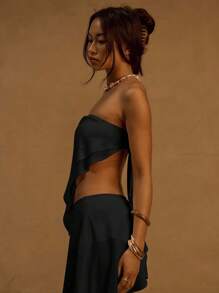 MUSERA Top tube asymétrique en lin avec overlay, pour Ibiza, vacances, plage. Top foulard pour festival, soirée de Noël