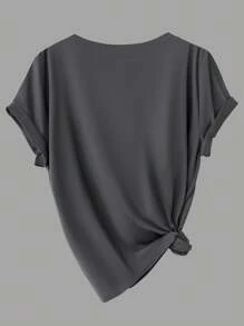 Calvaya Maglietta casual da donna taglie forti, 4 pezzi, tinta unita, scollo rotondo, manica corta, per l'estate