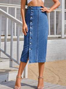 Selenza Button Front Denim Skirt