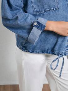 SHEIN 孕妇休闲日常水洗翻折口袋牛仔夹克