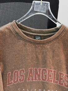 Manfinity Joysei 字母印花短袖图案 T 恤 - 咖啡棕 - 查看 2