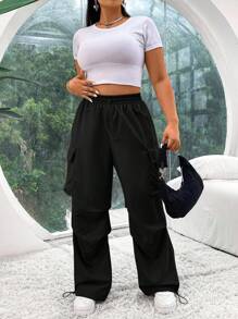 SHEIN EZwear Plus Size Solid Color Front Tie Minimalist Casual Pants