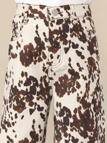 SUMWON Weite Bein Kuh-Muster Hose für Mädchen im Teenager-Alter im Western Ranch Stil mit ganzflächigem Tiermuster, Vintage-Stil Herbst-Winter Mode Statement Hose, lässig, weite Passform