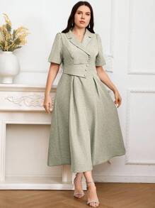 Modelyn Plus Size Summer Solid Color Square Neck Short Sleeve Women's Dress Long Evening Dresses - Green - View 5