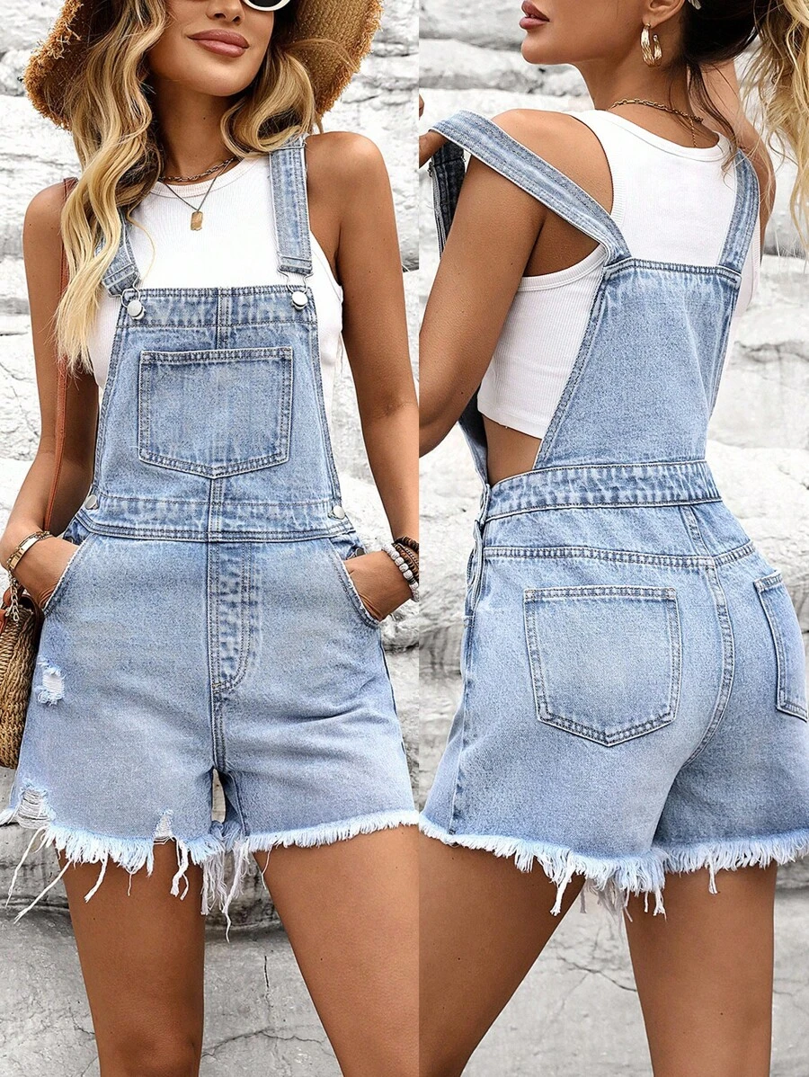 EMERY ROSE Plus Size Women Summer Casual Bib Overall Denim Jumpsuit