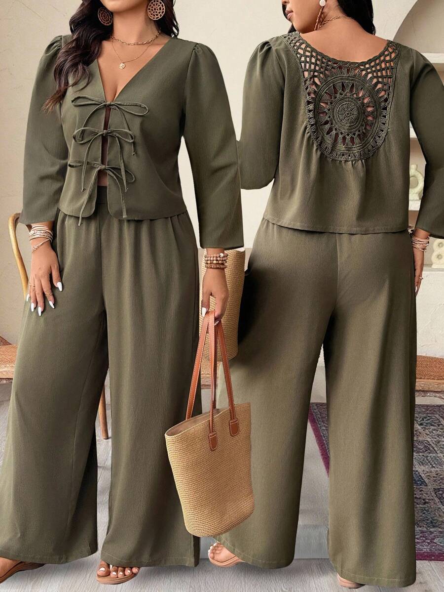 Weeklong Große Größen Jacke mit Rückenausschnitt und Schnürung, 3/4 Ärmel