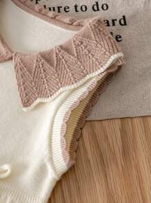Baby Girls' Casual Summer Colorblock Bow Decor Cute Sweater Dress - Apricot - View 8