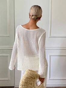 DAZY Dessus ample transparent et semi-transparent de couleur unie minimaliste et décontracté pour les vacances, avec ourlet enveloppant et détails ajourés