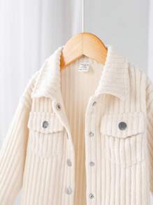 SHEIN Baby Girl Front Button Pocket Casual Versatile Long Sleeve Jacket,In Fall/Winter - Beige - View 5