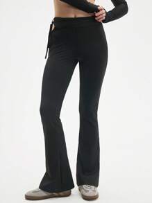 Eassivo Eassivo Women's Black High-Rise Flared Leggings Pants Low Impact Yoga Daily - Black - View 6