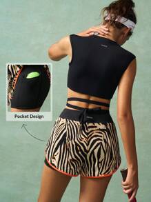 VARSIVA 女式夏季时尚满印花弹力腰运动短裤健身短裤