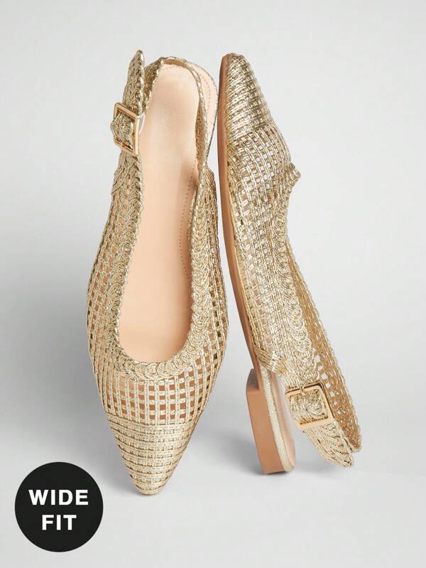 SHUZIA Wide-Fit Women's Stylish Woven Pointed Toe Sling Back Slip On Flats