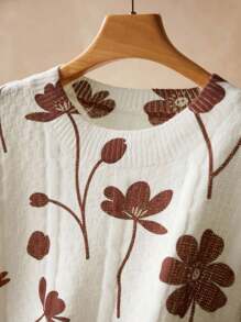 Elaquor Suéter de punto elegante y romántico con estampado floral diminuto de alta gama para mujer de talla grande, informal y francés, para otoño/invierno - Gris - Ver 4