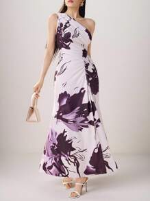 Heiryn Vestido de mujer con estampado floral y pliegues sin mangas, ropa elegante de resort - Multicolor - Ver 1