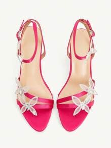 CUCCOO CHICEST Sandalias con tacón grueso de mujer con pedrería, malla y adorno de lazo, estilo elegante, dulce, romántico y de jardín, color negro, apropiadas para citas, fiestas, discotecas y vacaciones - Rosa Fucsia - Ver 8