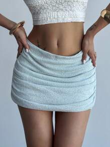 Firerie Nouvelle jupe mini élégante et minimaliste pour femmes, taille basse, bleu clair pailletée, coupe slim, idéale pour les vacances, les festivals de musique et les fêtes, été - Bleu ciel - Voir 4