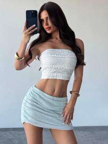 Firerie Nouvelle jupe mini élégante et minimaliste pour femmes, taille basse, bleu clair pailletée, coupe slim, idéale pour les vacances, les festivals de musique et les fêtes, été - Bleu ciel - Voir 1