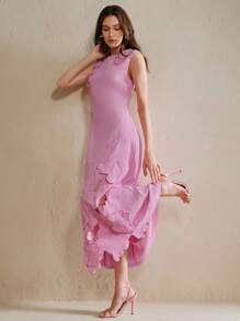 Anewsta 女士优雅时尚别致奢华刺绣镂空花卉修身连衣裙，适合秋季、冬季、外出、正式场合、派对、新年、圣诞节、工作、毕业典礼、婚礼、万圣节、感恩节等时尚场合。 - 粉色 - 查看 3