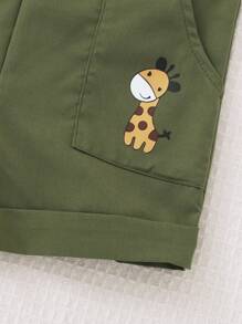 SHEIN Playful Pals Shorts cargo confortables et pour bébés garçons avec poches et col rabattu, convenant aux sorties de printemps/été, aux voyages et aux photos d'anniversaire - Militaire verte - Voir 7