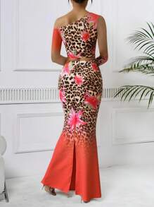INAWLY Printed Asymmetrical Neck Flared Sleeve T-Shirt + Skirt 2-Piece Set